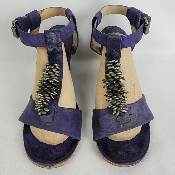AS98 Violet Purple Leather Wedge Heel Sandals Size 8 - Picture 3 of 10